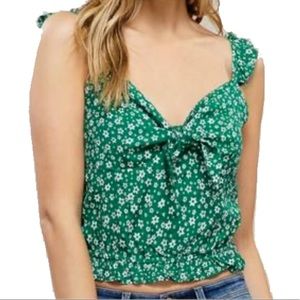Green Floral Cropped Tank